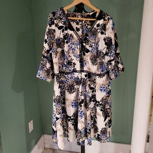 Floral Print Women's Dress - Black, Blue, White